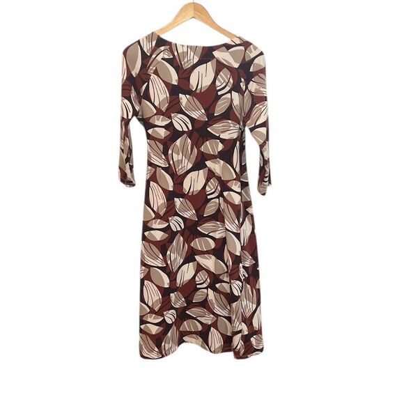 Soft Surroundings Brown Leaf Midi Length Faux Wrap Dress Size Tall Small - Picture 2 of 5